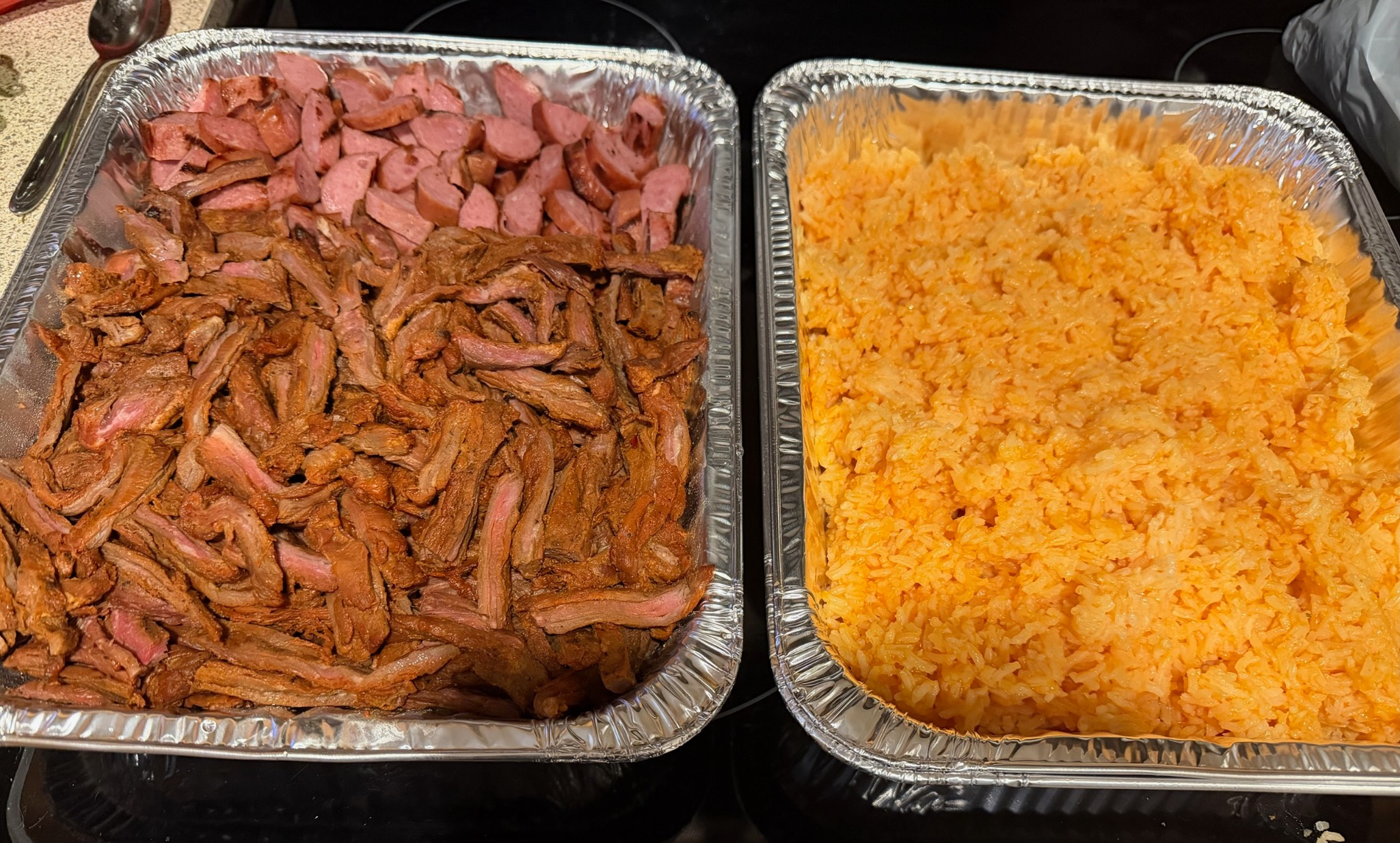 Prepared brisket and Mexican rice